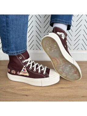 ⭐Converse Chuck Taylor Lift Platform Embroidered Sz 6 Womens Shoes Brown A08174C